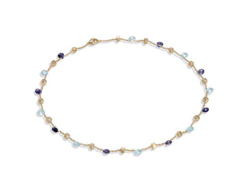 YELLOW GOLD NECKLACE BLUE TOPAZES AND IOLITES - MARCO BICEGO - PARADISE CB765-MIX240